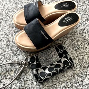 Coach Black Wedges and Coach Poppy Wristlet